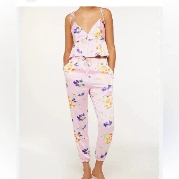 Savage X Fenty Other - Savage x Fenty Night Blooms Pink Floral Satin Cami & Pants Pajama Set